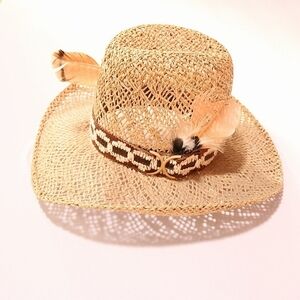 Vintage Bailey U Rollit Cowboy Hat Straw Western Rodeo With Feather accent
